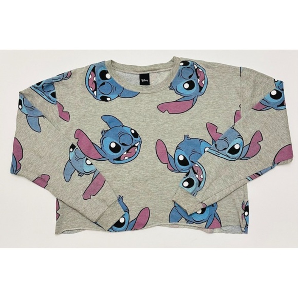 Disney Stitch All Over Print Womens Cropped Sweatshirt Gray Medium JT21845